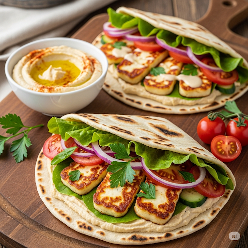 Halloumi-wraps med hummus