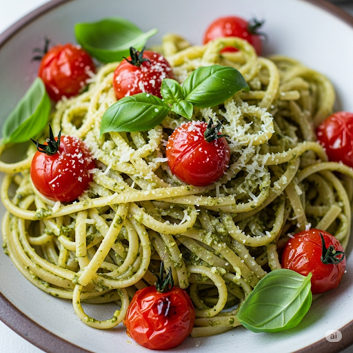 Pasta med Pesto og Cherrytomater